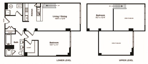 Floor plan for 1 bed, 1 bath, 901 sqft